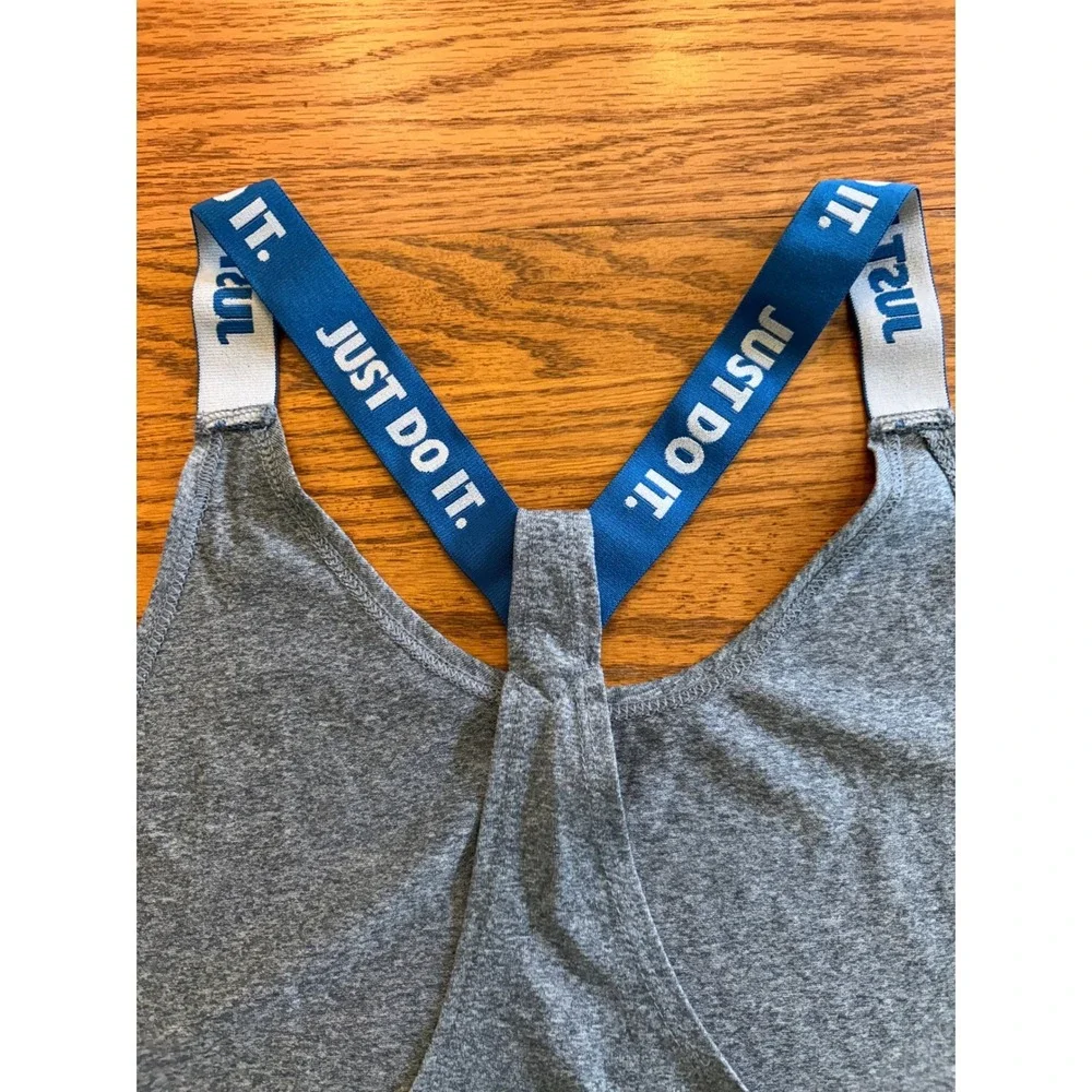 Nike Dri-FIT Just Do It Racerback‎ Training Tank Top Gray Blue Womens S Athletic